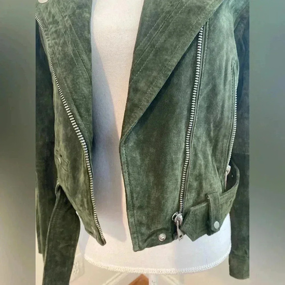 BlankNYC Suede Olive Green Moto Jacket Size Small - Picture 3 of 16
